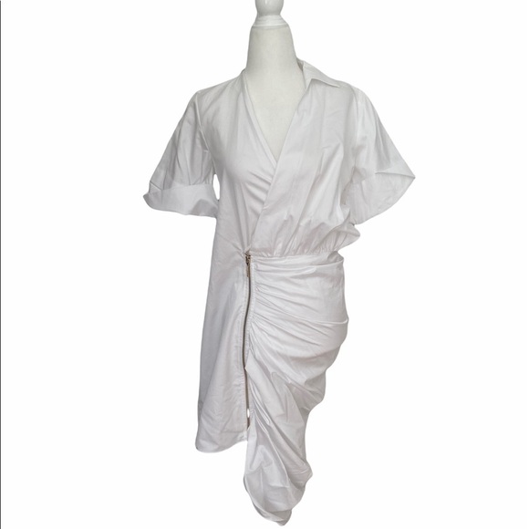 NWT- Mehtap Elaidi White collared Asymmetrical Shirt Dress - Picture 1 of 12